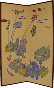 染色の衝立：型染