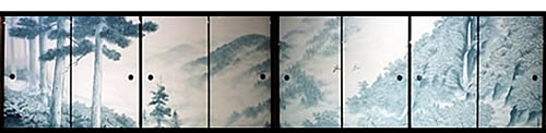 最高級・超高級襖の施工事例：高野山画僧　藤原重夫先生による肉筆水墨画